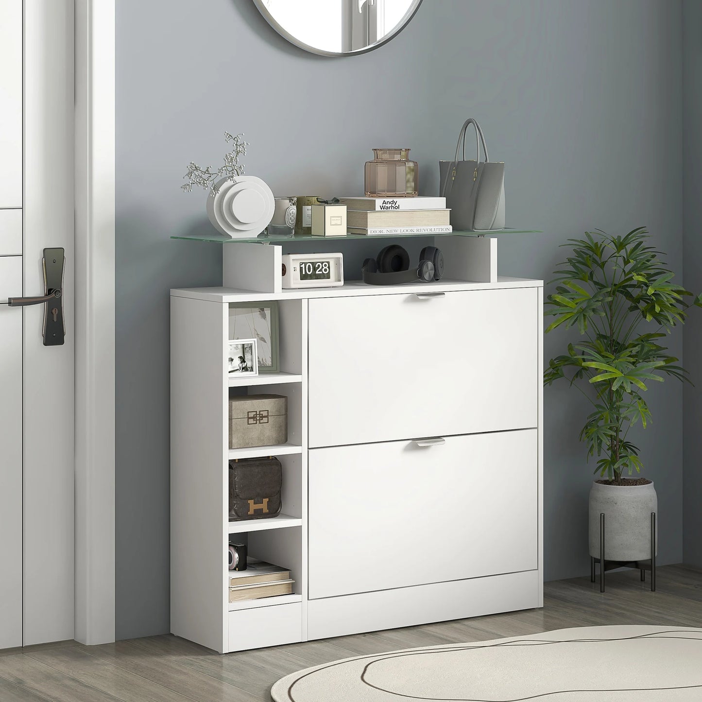 HOMCOM shoe rack with drawers folding adjustable shelves 89x25x92 cm White