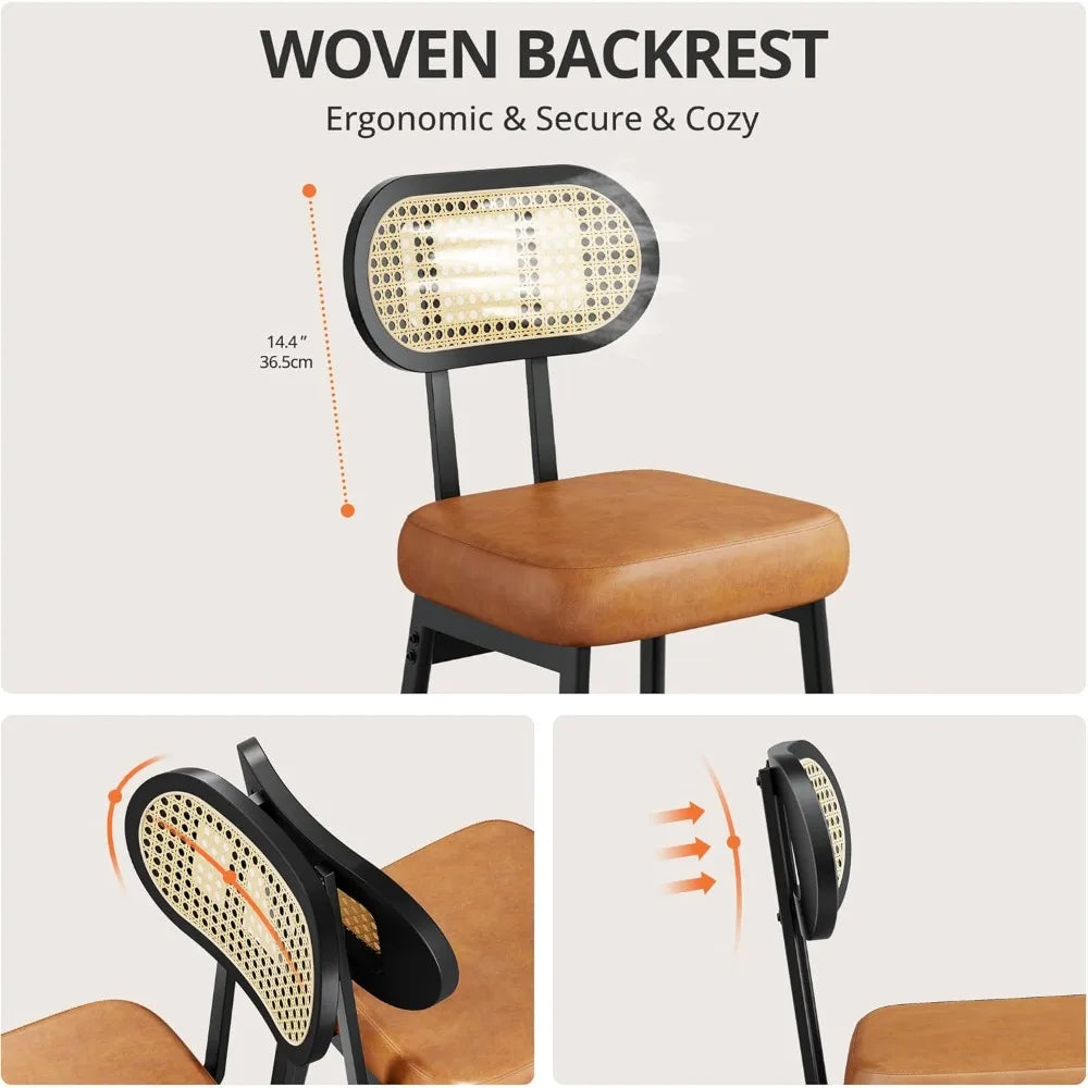 GUANGBAI Rattan Back Bar Stools