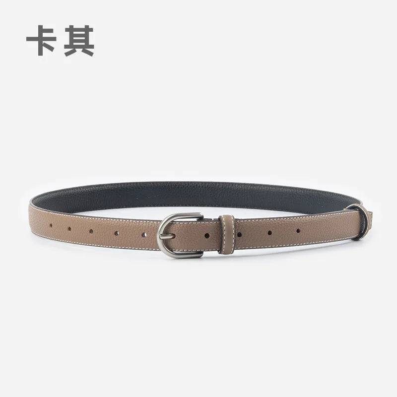 pipiTan Women's Lychee Texture Cowhide Belt