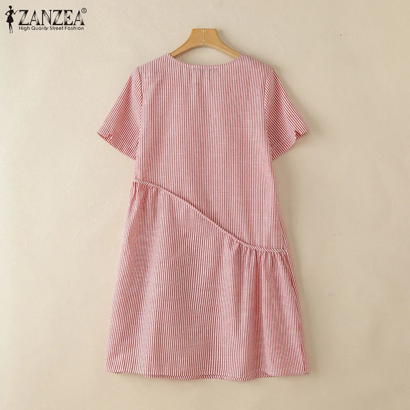 ZANZEA Striped Dress - Short Sleeve Vintage
