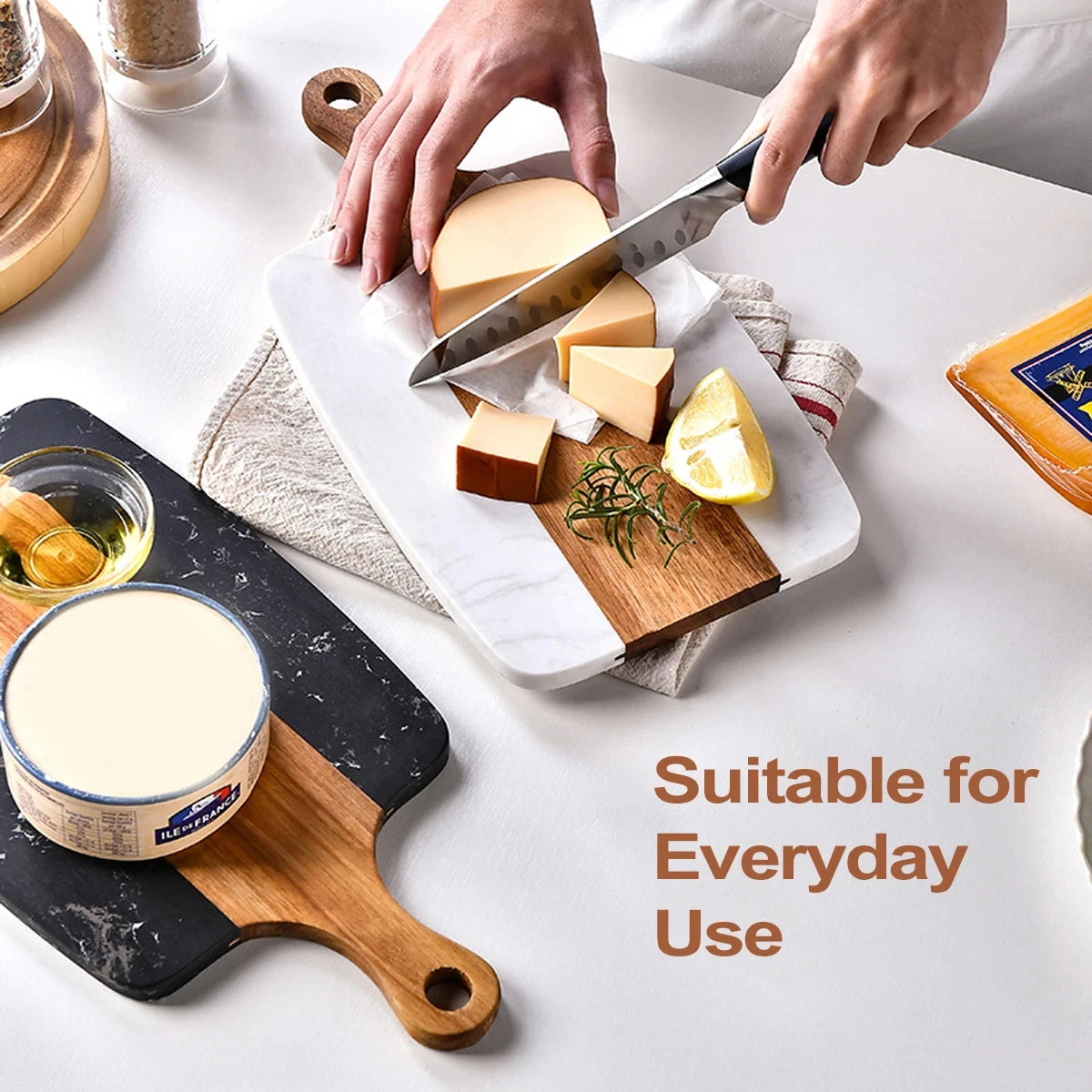 Elegant Wooden and Marble Cutting Board, Stylish and Durable Cutting Board, Perfect for Slicing and Serving Cheese or Meats