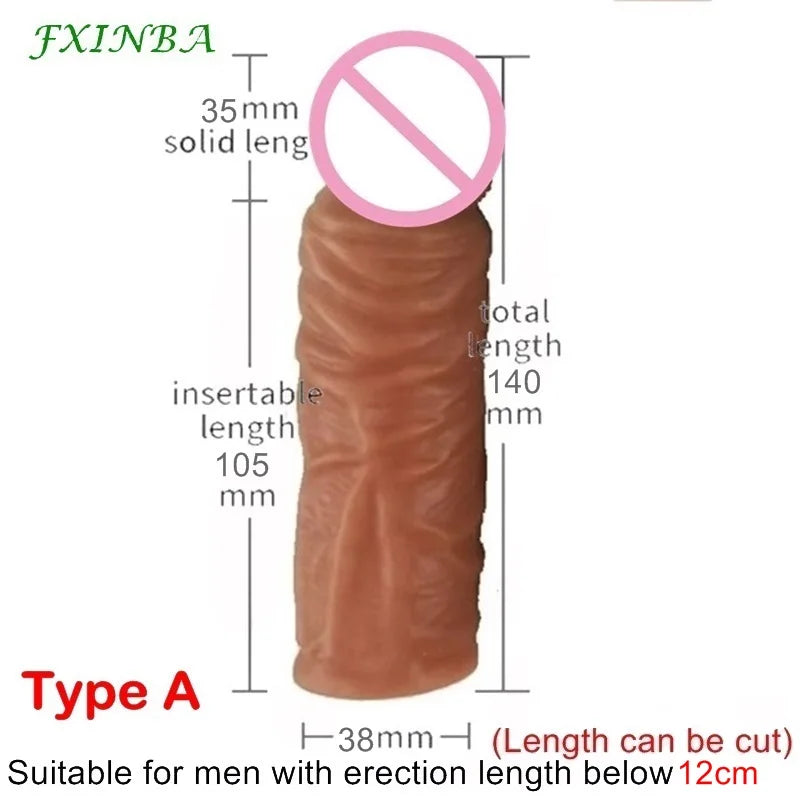 Realistic Penis Sleeve Extender Long Reusable Condom