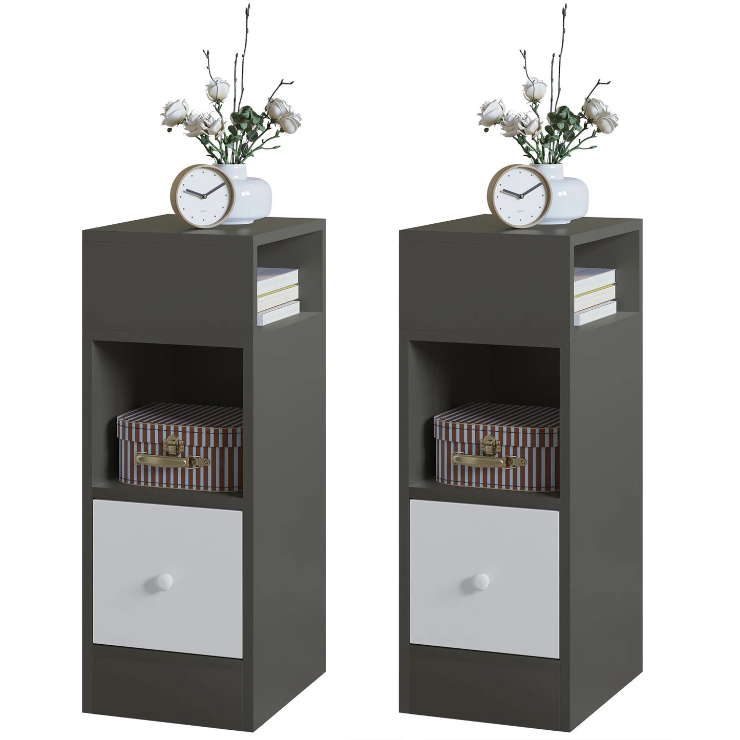 WOLTU 2PCS Narrow Bedside Table Nightstand with Open Shelves