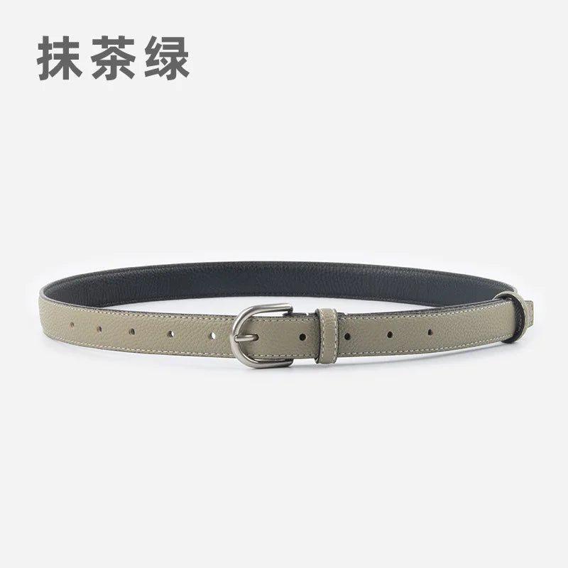 pipiTan Women's Lychee Texture Cowhide Belt