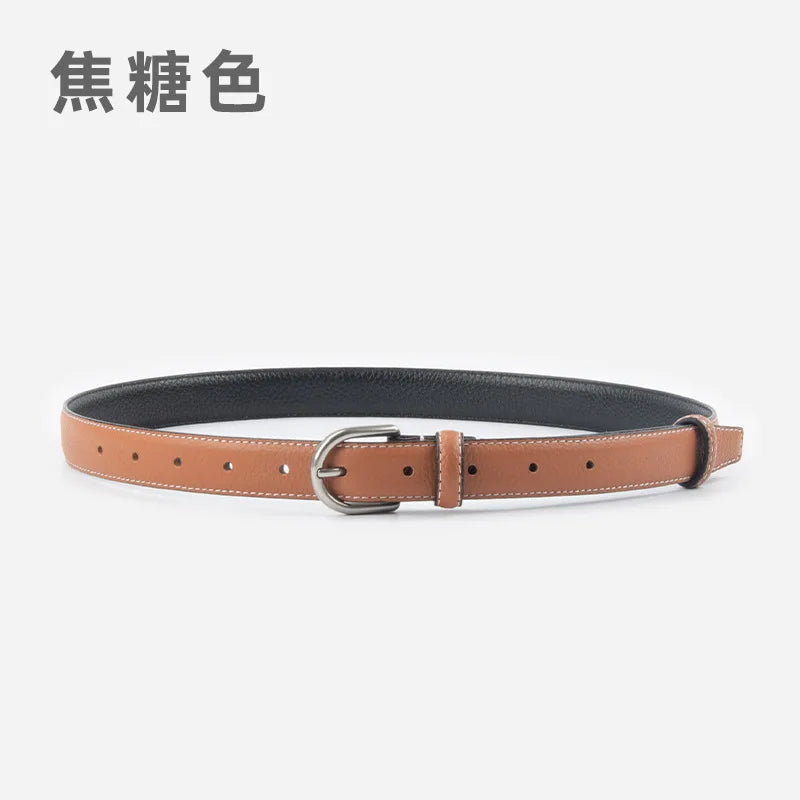 pipiTan Women's Lychee Texture Cowhide Belt