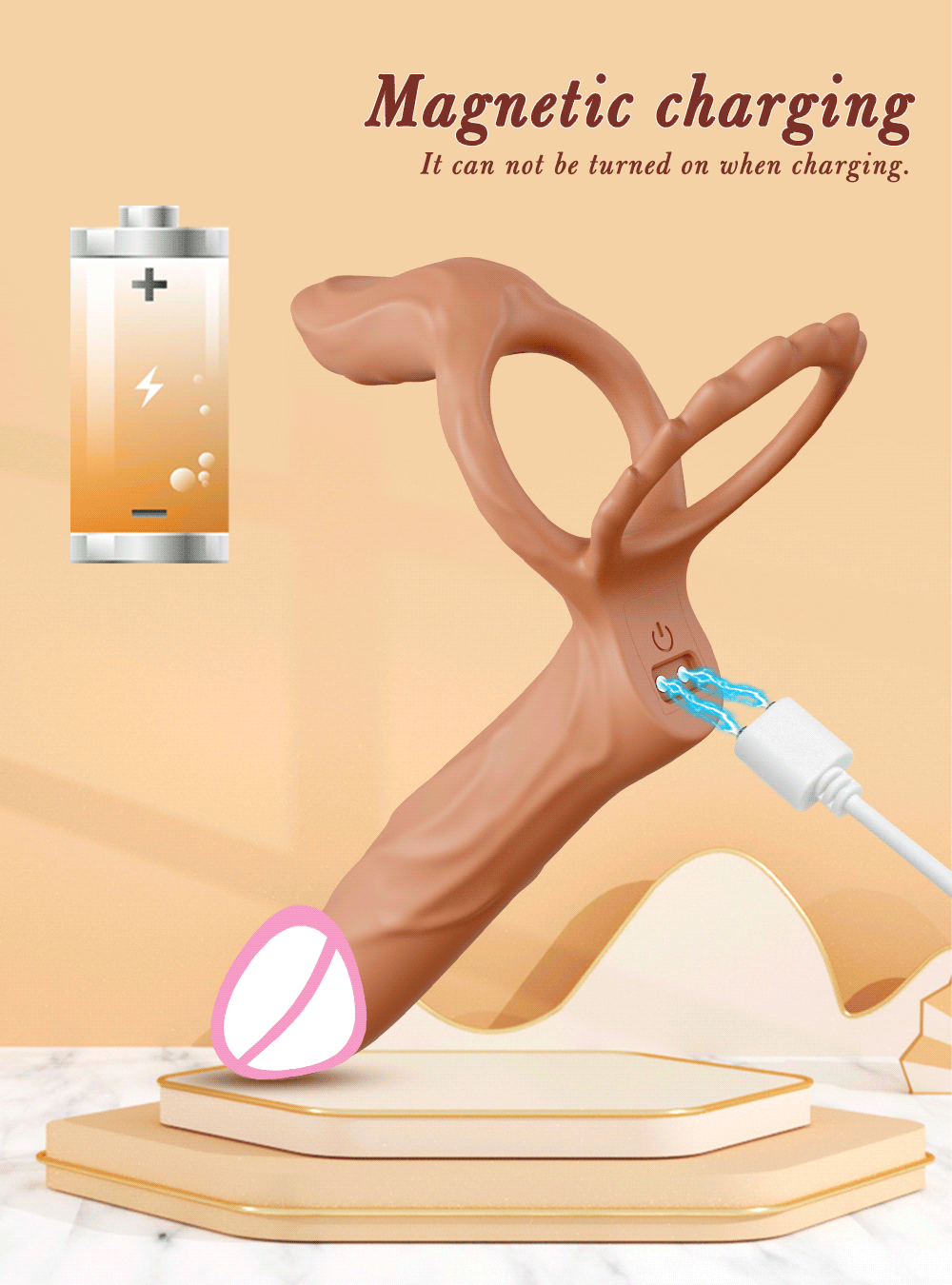 Double Penetration Dildo for Men Vibrating Cock Ring