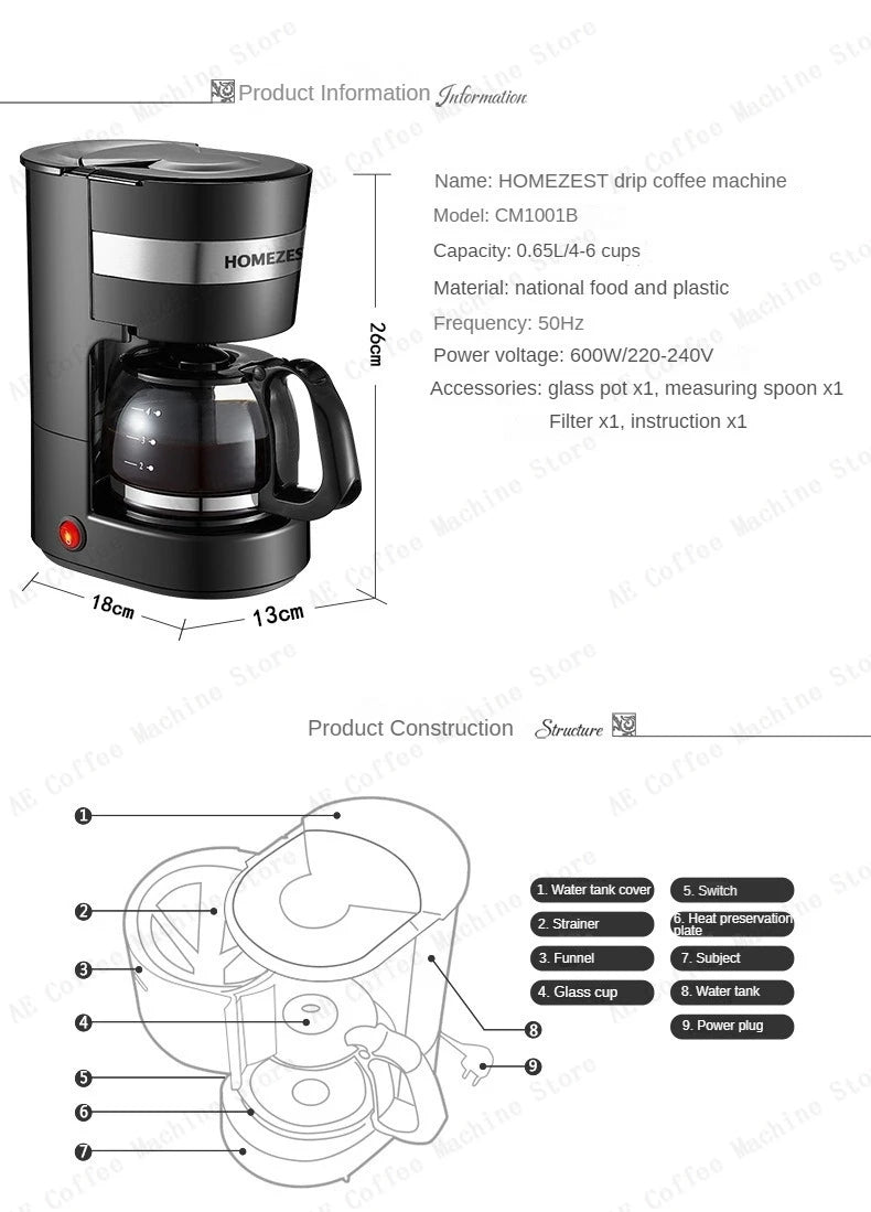 Household Small American Drip Coffee Maker Fully Automatic Tea Maker Portable