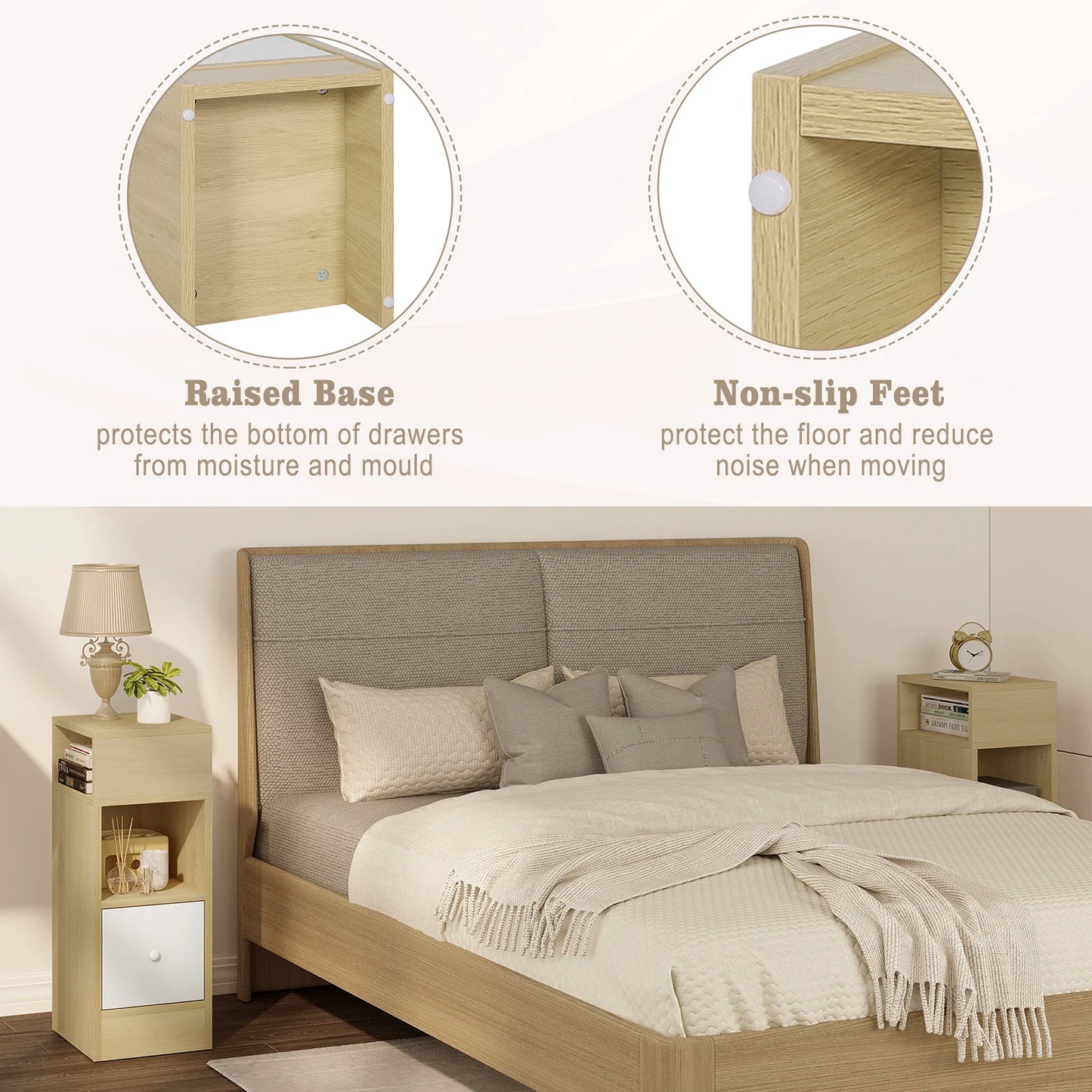 WOLTU 2PCS Narrow Bedside Table Nightstand with Open Shelves