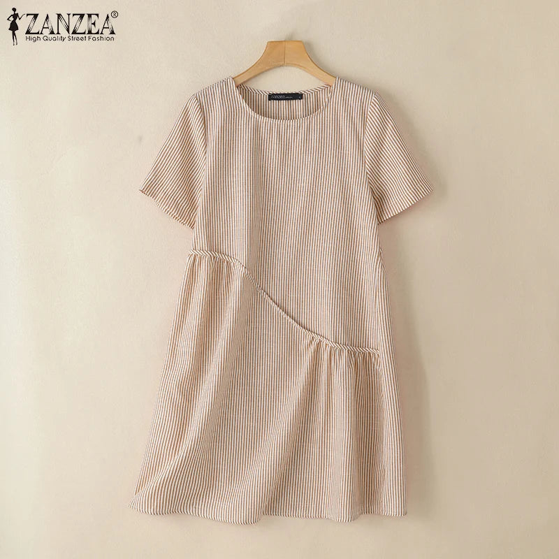 ZANZEA Striped Dress - Short Sleeve Vintage