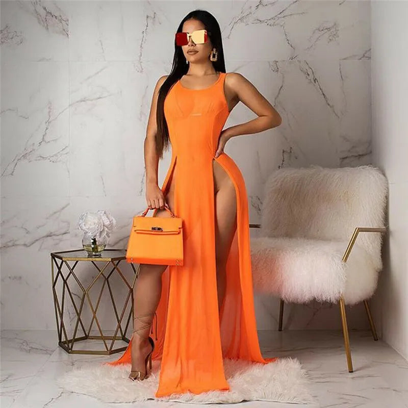 Women's Summer Beach Dress - Sleeveless Chiffon
