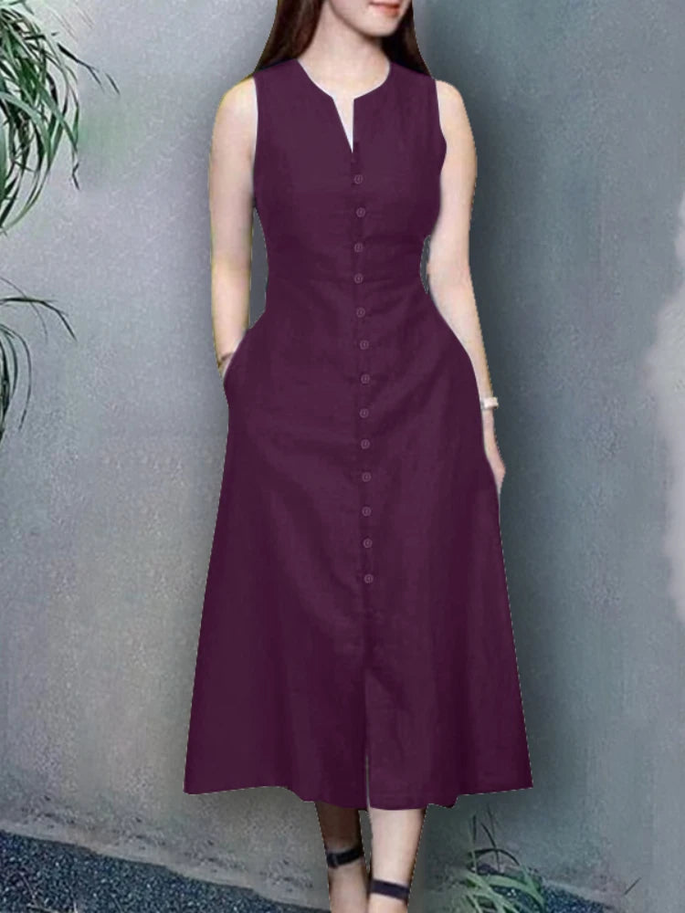 Women's V-Neck Sleeveless A-Line Dress - Office & Casual Wear