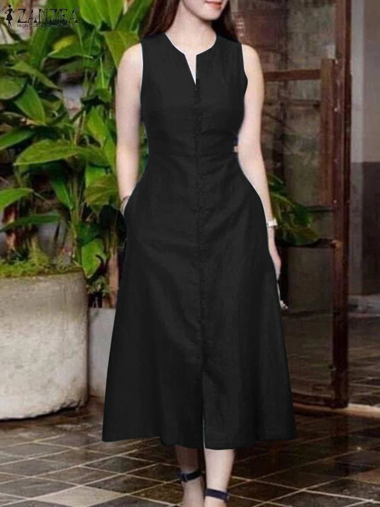 Women's V-Neck Sleeveless A-Line Dress - Office & Casual Wear