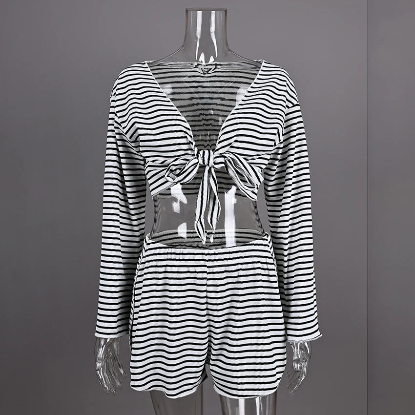 Linad Striped V-Neck Set