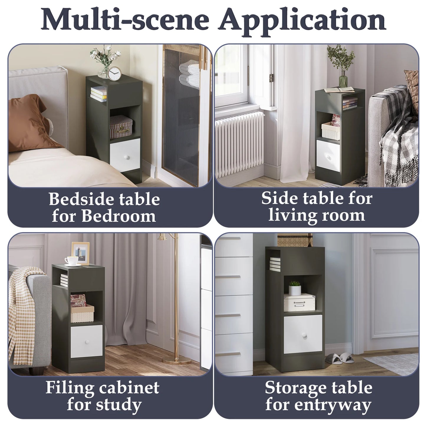 WOLTU 2PCS Narrow Bedside Table Nightstand with Open Shelves