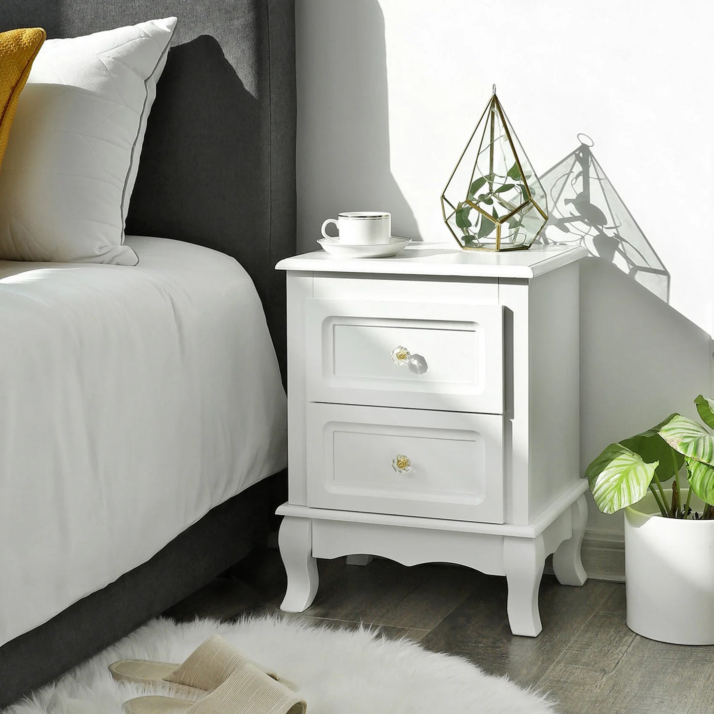 VASAGLE bedside table, each with 2 drawers, pine legs, 2 pieces