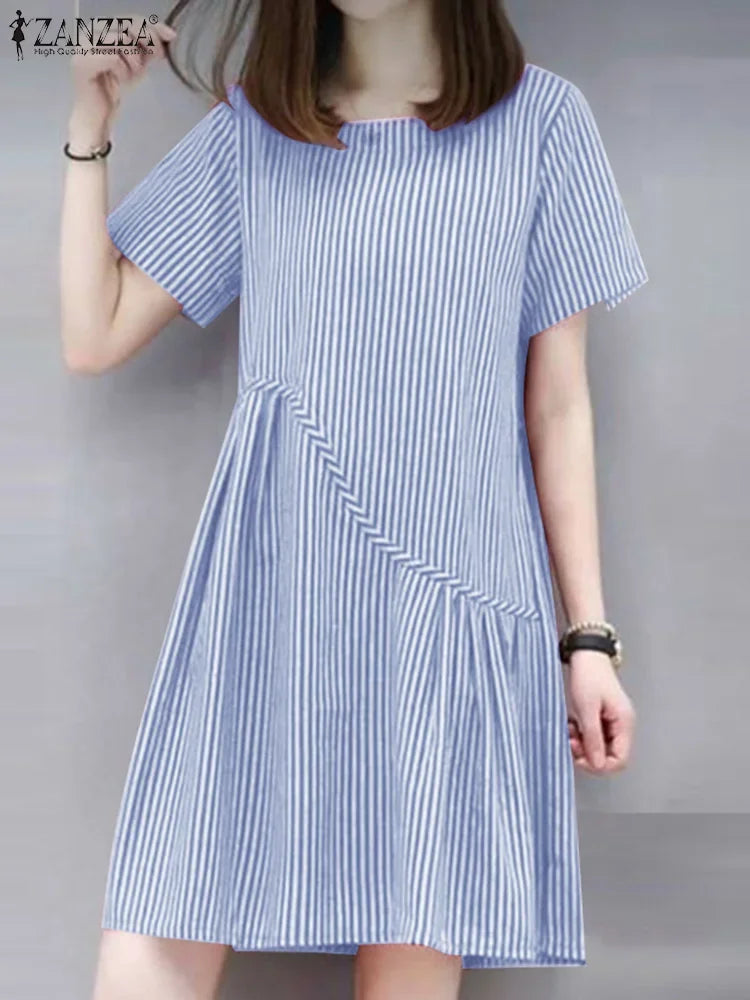 ZANZEA Striped Dress - Short Sleeve Vintage