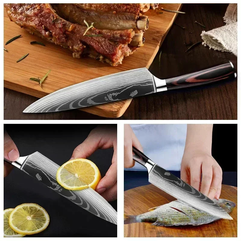 Laser Damascus Kitchen Knife
