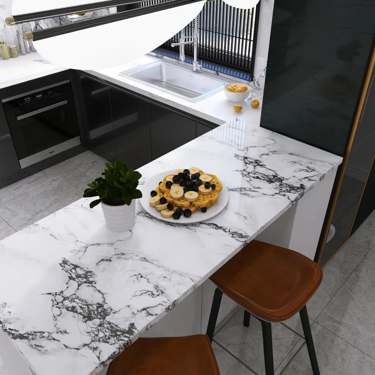 Kitchen living room waterproof and oil-proof sticker self-adhesive 40cm renovation marble thickened wallpaper wallpaper home