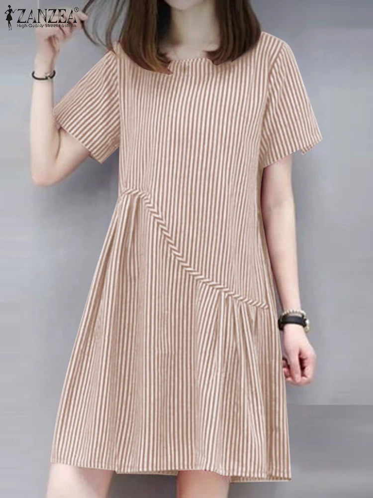 ZANZEA Striped Dress - Short Sleeve Vintage