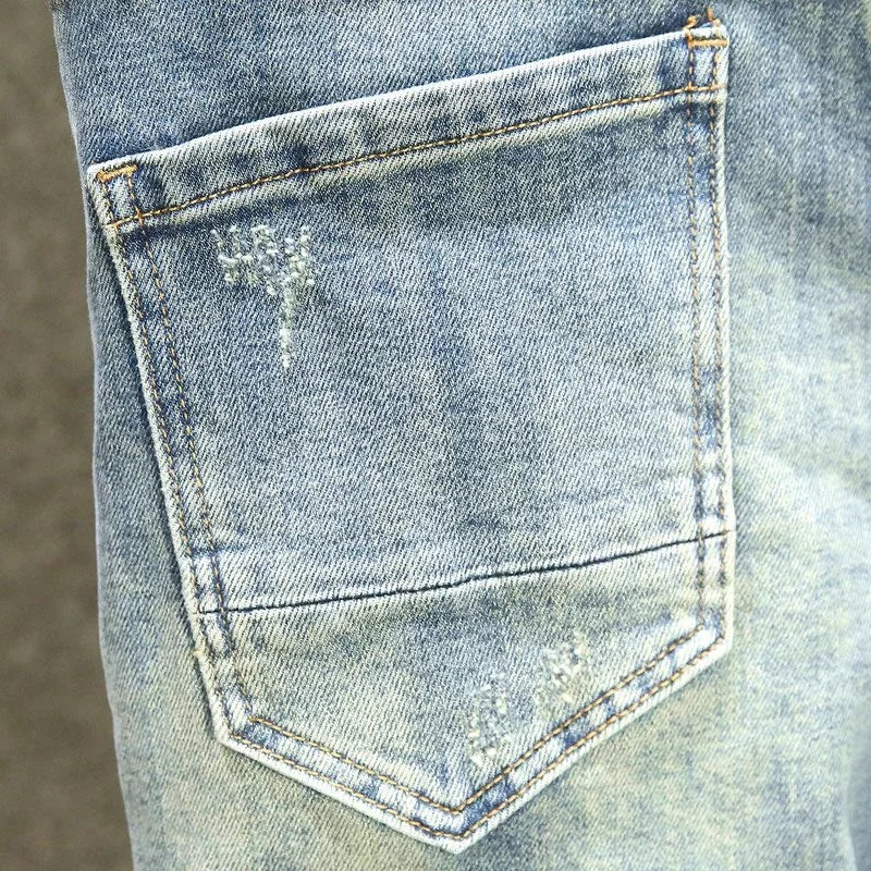 Spring and Autumn New Fashion Blue Patchwork Denim Pants