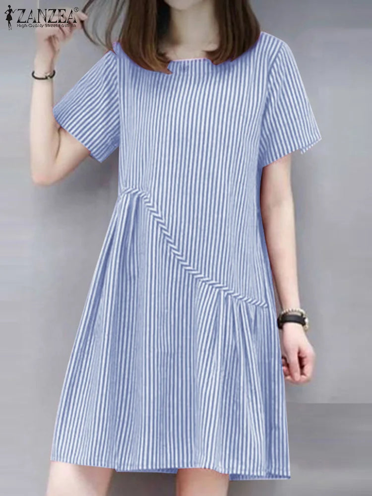 ZANZEA Striped Dress - Short Sleeve Vintage