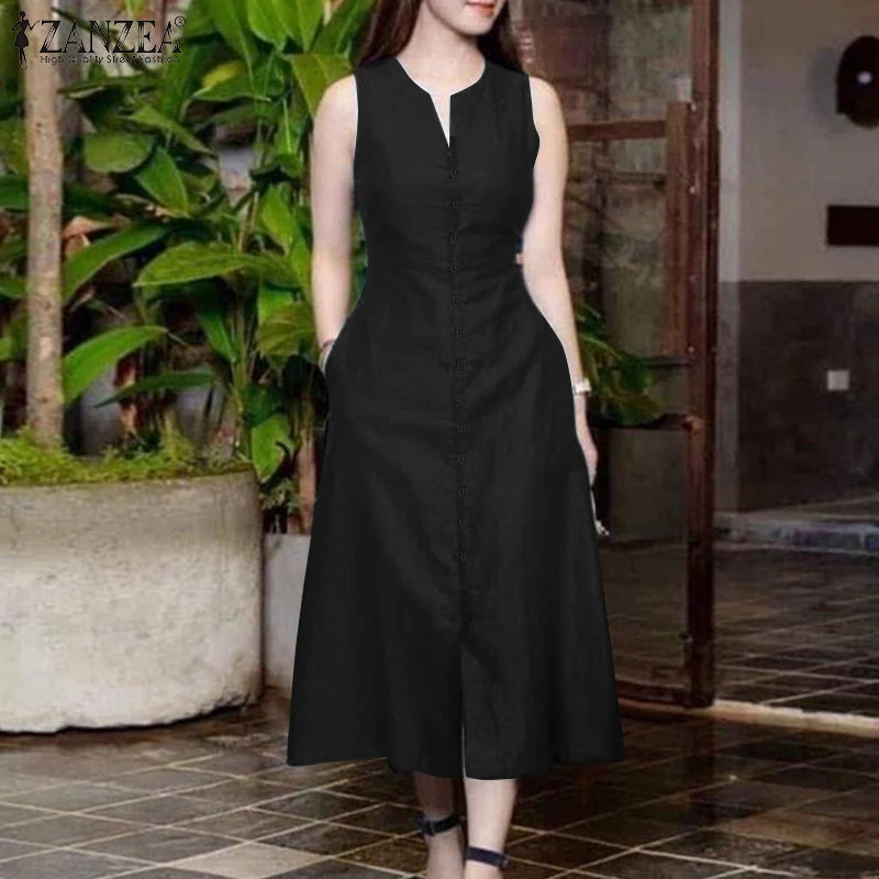 Women's V-Neck Sleeveless A-Line Dress - Office & Casual Wear
