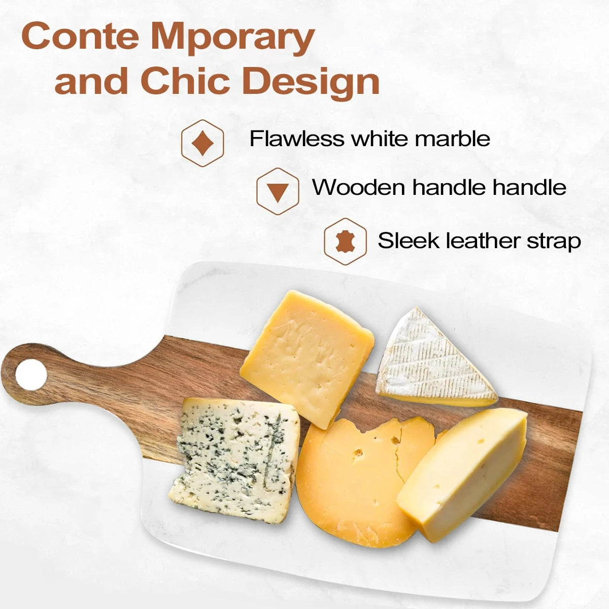 Elegant Wooden and Marble Cutting Board, Stylish and Durable Cutting Board, Perfect for Slicing and Serving Cheese or Meats