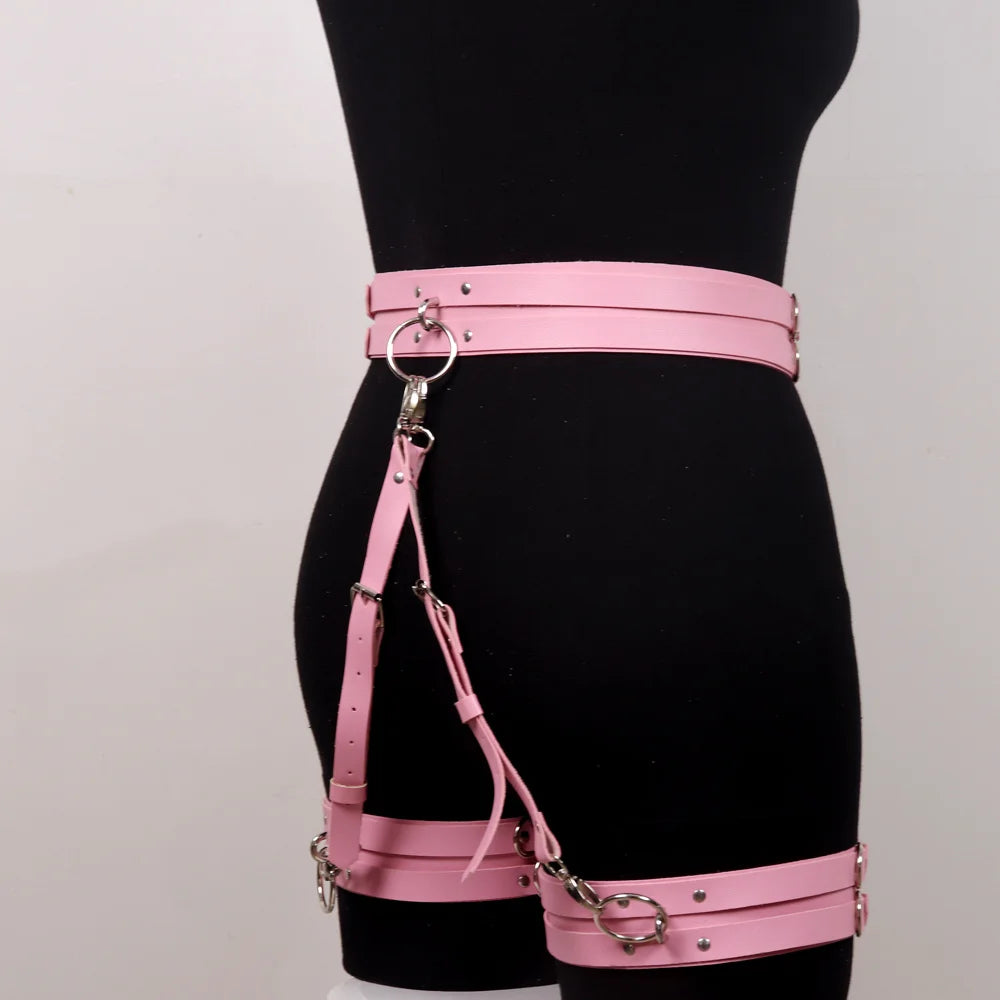 Pink Gothic PU Leather Harness Belt