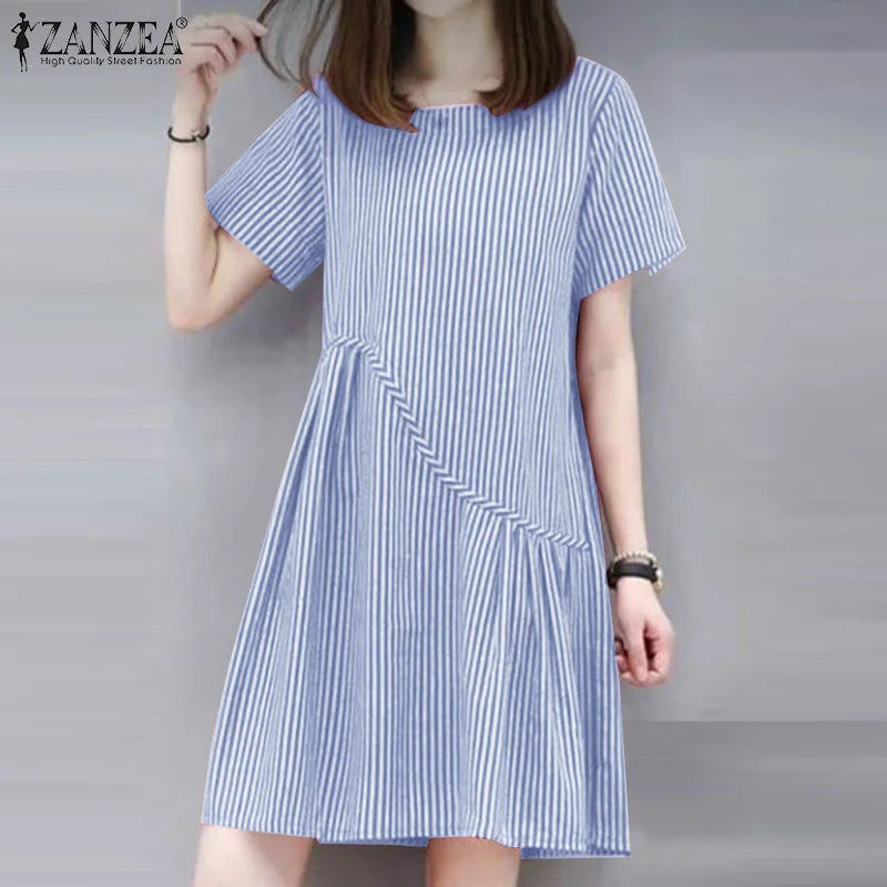 ZANZEA Striped Dress - Short Sleeve Vintage