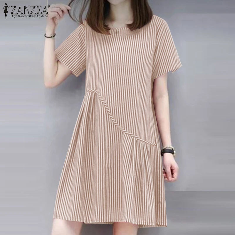 ZANZEA Striped Dress - Short Sleeve Vintage