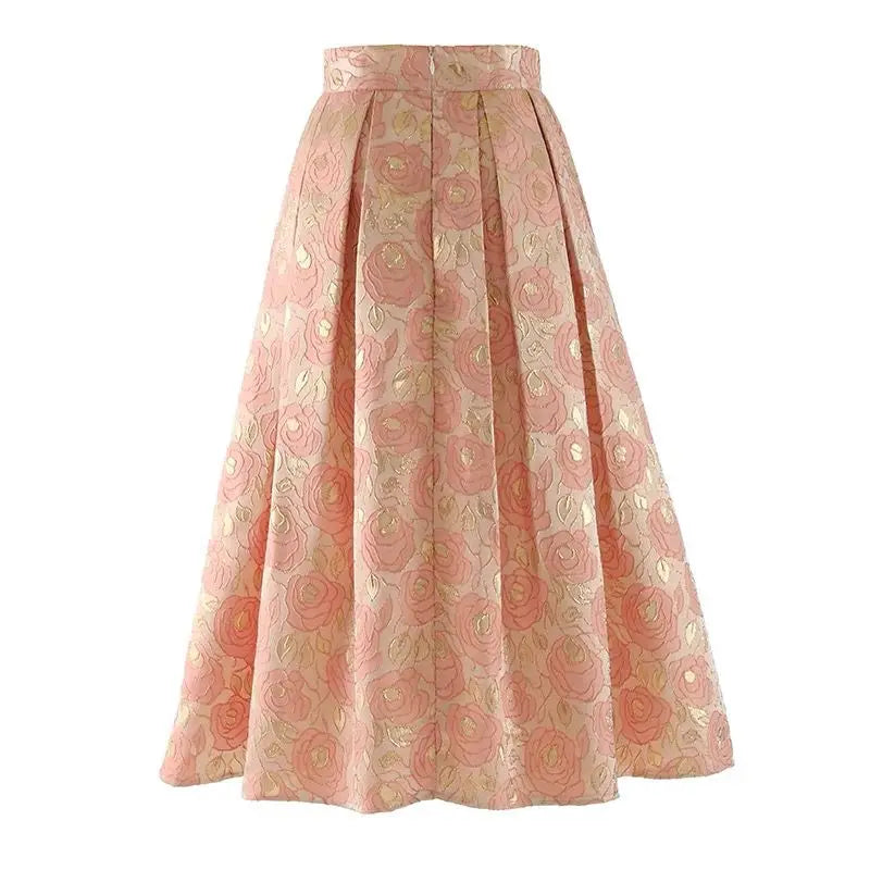 MVJT DAIR Women's Floral A-Line Midi Skirt