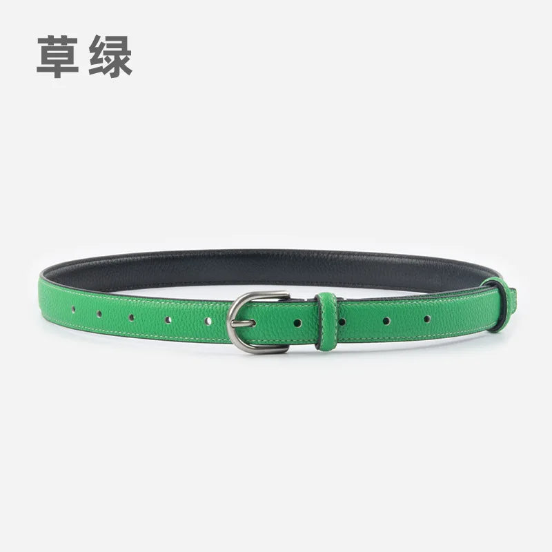 pipiTan Women's Lychee Texture Cowhide Belt