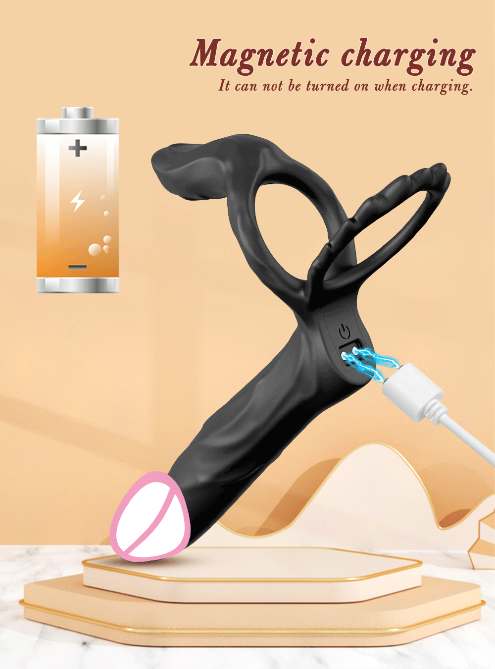 Double Penetration Dildo for Men Vibrating Cock Ring