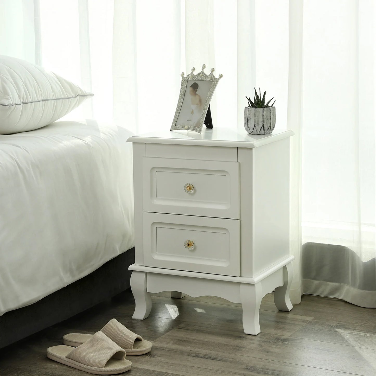 VASAGLE bedside table, each with 2 drawers, pine legs, 2 pieces