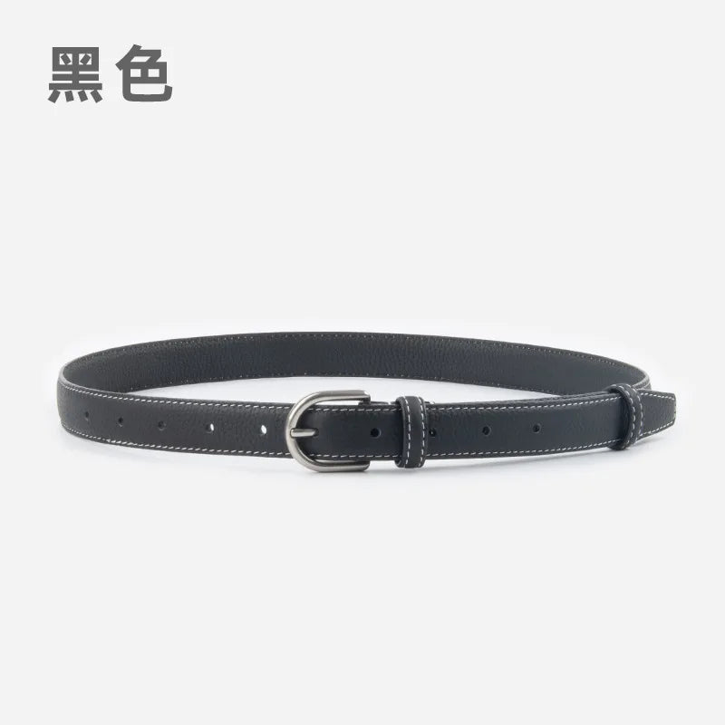 pipiTan Women's Lychee Texture Cowhide Belt