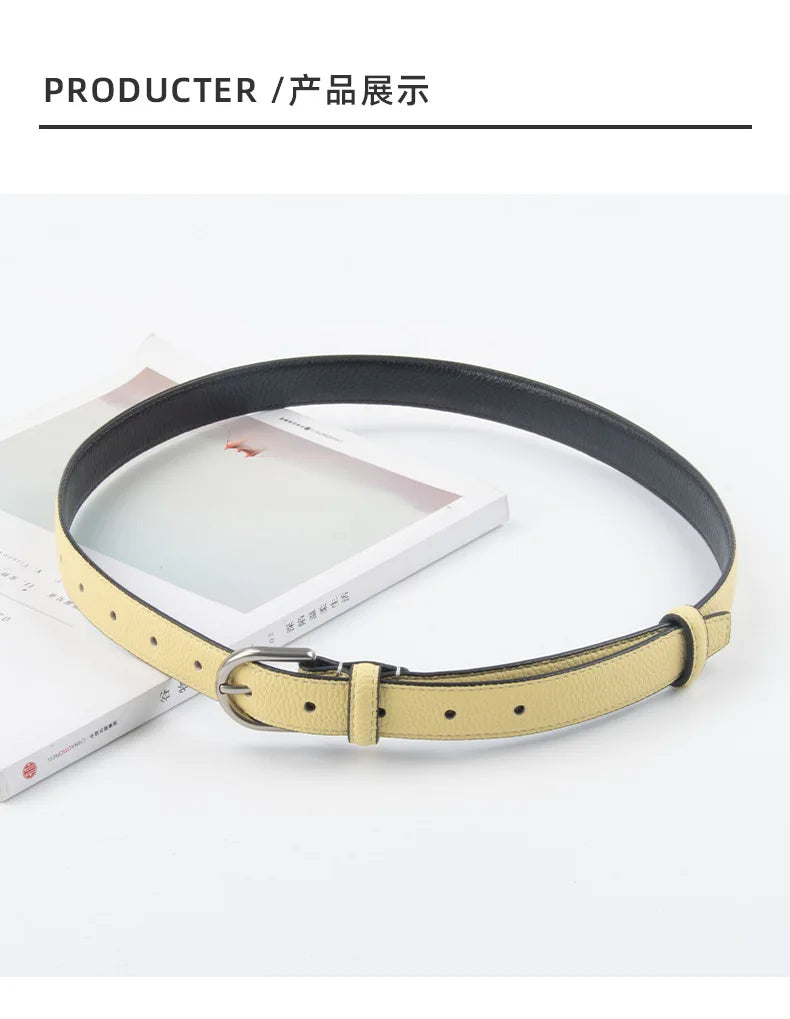 pipiTan Women's Lychee Texture Cowhide Belt