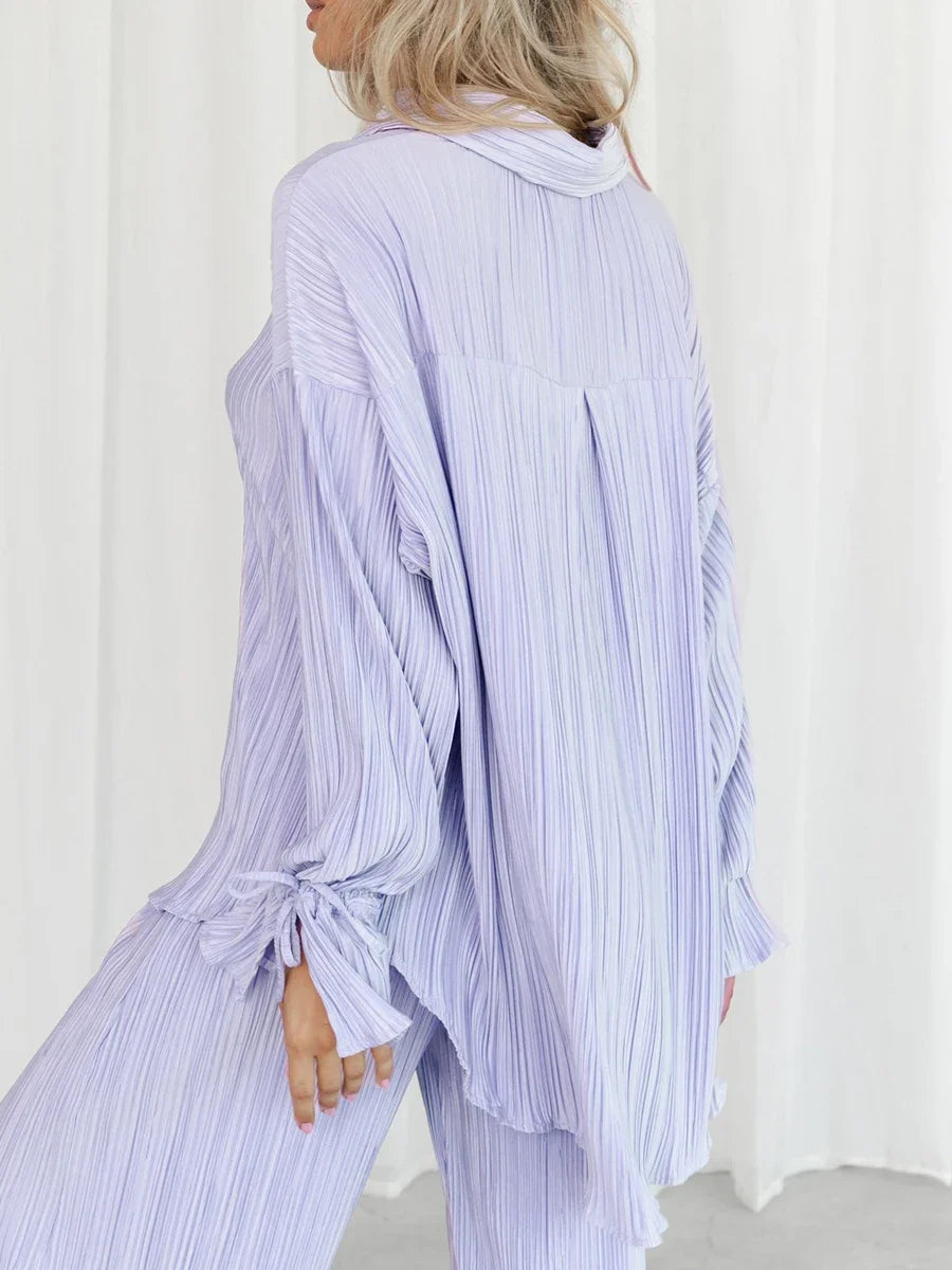 Women's Two-Piece Outfit - V-Neck Top & Wide Leg Pants