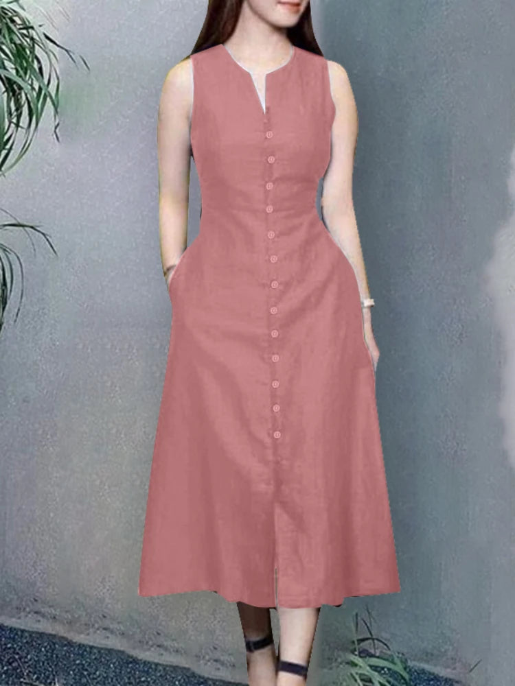 Women's V-Neck Sleeveless A-Line Dress - Office & Casual Wear