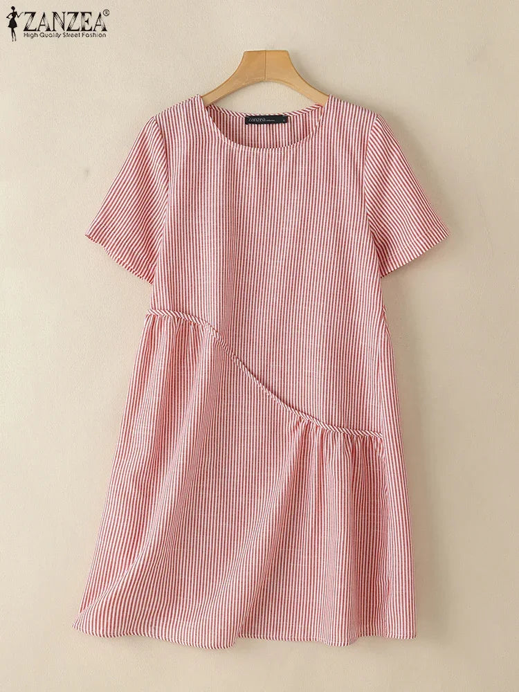 ZANZEA Striped Dress - Short Sleeve Vintage