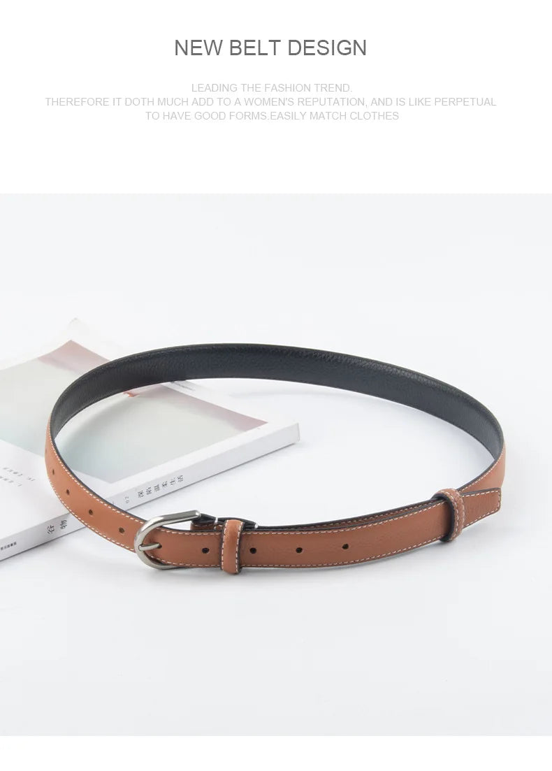 pipiTan Women's Lychee Texture Cowhide Belt