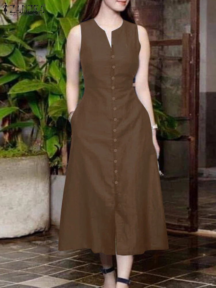 Women's V-Neck Sleeveless A-Line Dress - Office & Casual Wear
