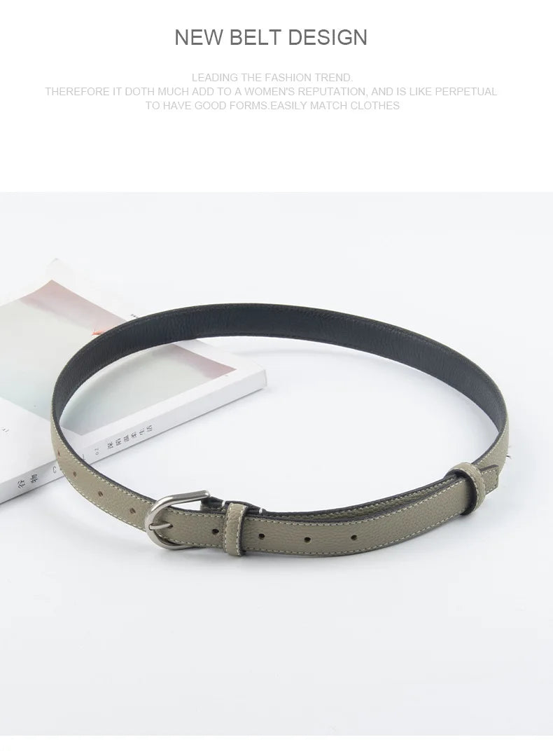 pipiTan Women's Lychee Texture Cowhide Belt