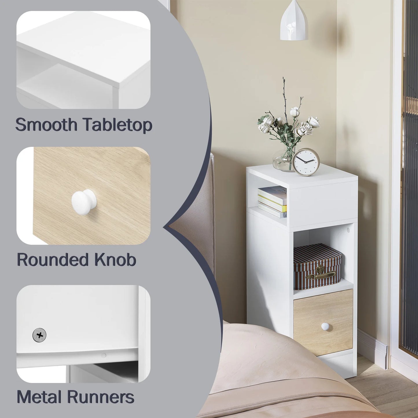 WOLTU 2PCS Narrow Bedside Table Nightstand with Open Shelves