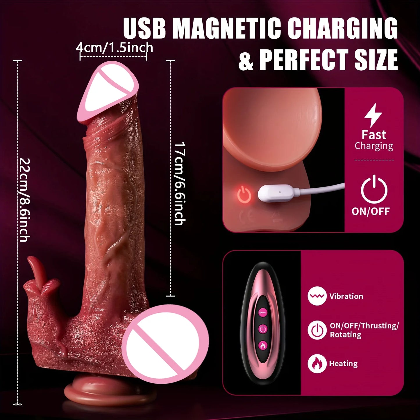 Heating Thrusting dildo Vibrator with Suction Cup