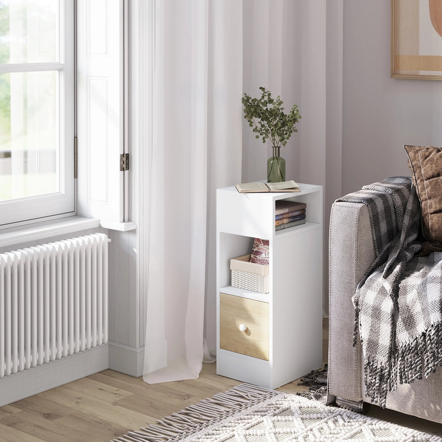WOLTU 2PCS Narrow Bedside Table Nightstand with Open Shelves
