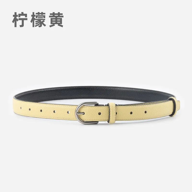 pipiTan Women's Lychee Texture Cowhide Belt