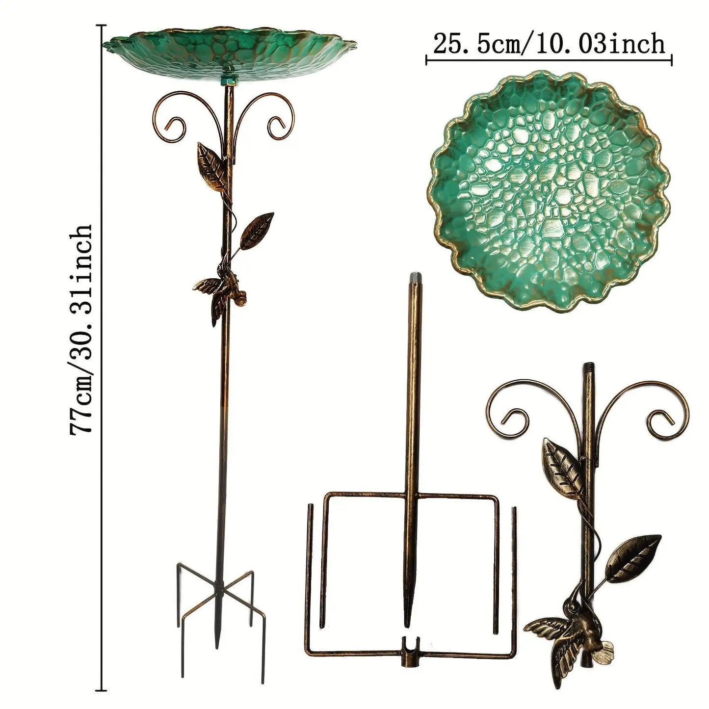 Metal Bird Bath - 5-Prong Base Stake Weatherproof Feeder