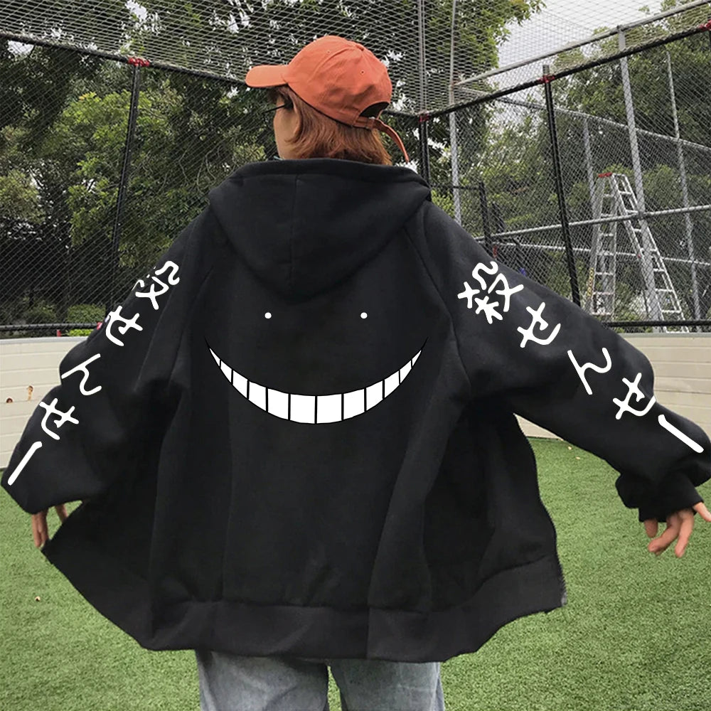 HODIEJAN Men's Cartoon Print Hoodie - Fleece Zip-Up Streetwear