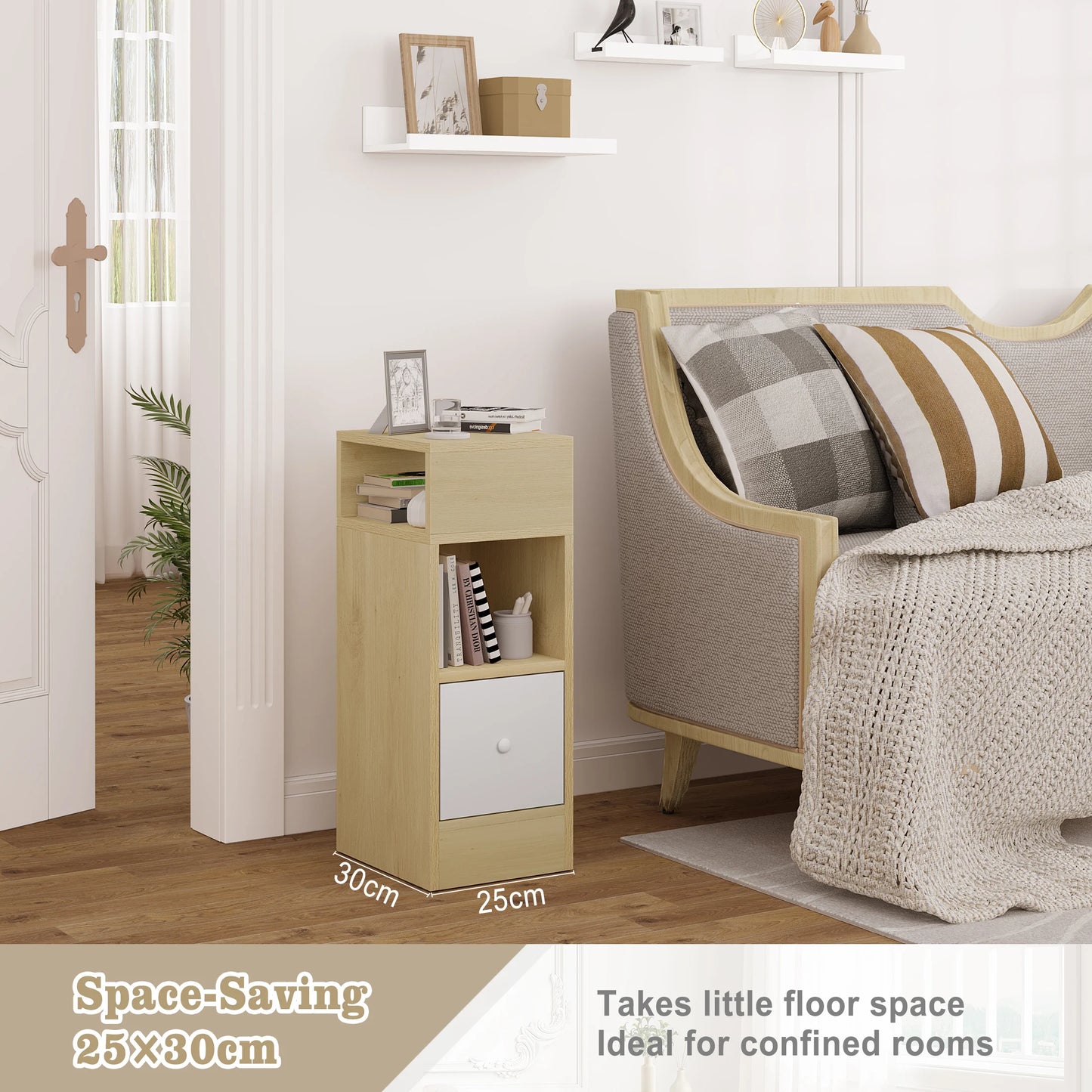 WOLTU 2PCS Narrow Bedside Table Nightstand with Open Shelves