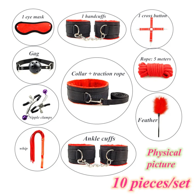 Sex Products BDSM Bondage Set Handcuffs Anal plug Tail